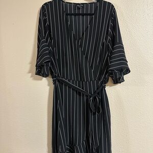City Chic Black and White Striped Long Sleeve Dress